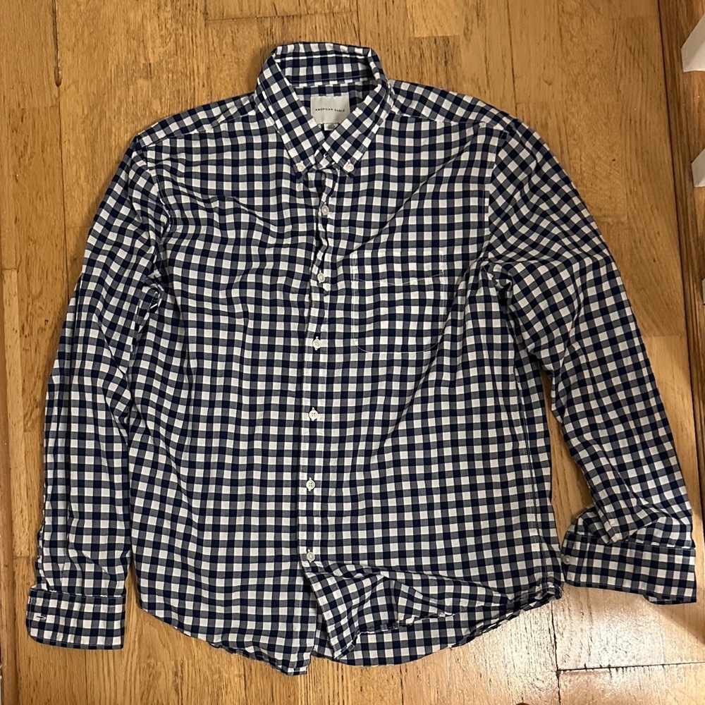 American Eagle Outfitters Navy and White Plaid Shirt
